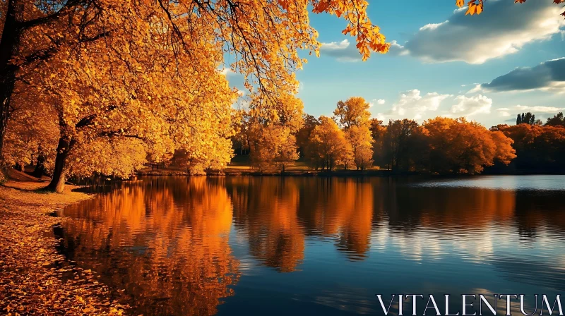 Autumn Reflections on a Tranquil Lake AI Image