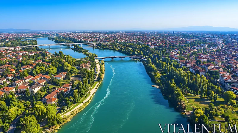 Aerial View of a City with River and Bridges AI Image