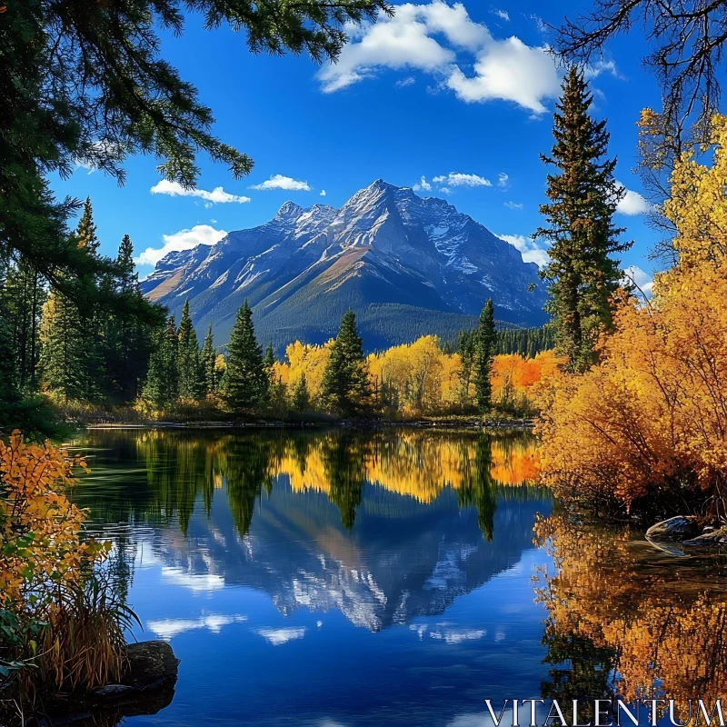 Serene Mountain Lake in Fall AI Image