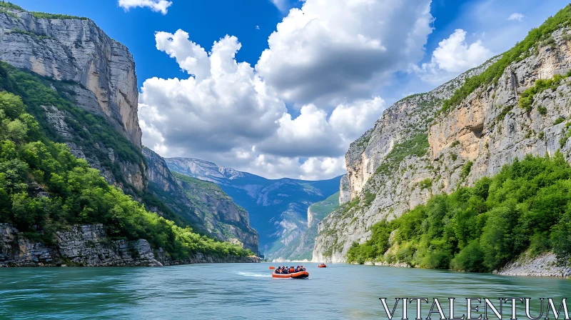 Group Rafting Adventure in Breathtaking Canyon AI Image