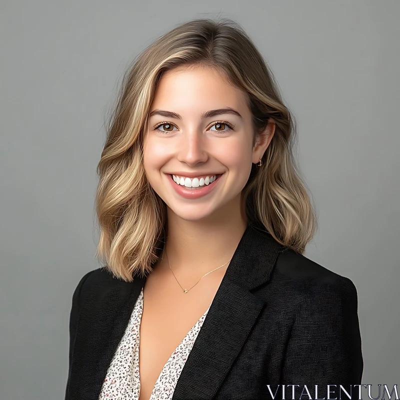 AI ART Smiling Young Woman in a Black Blazer