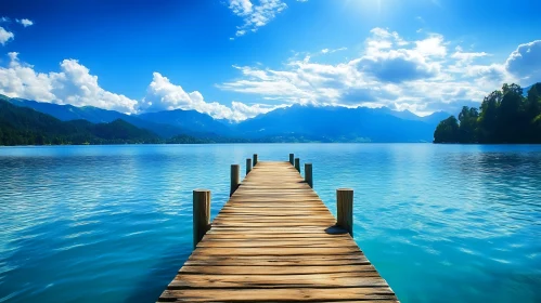 Tranquil Pier Over Mountain Lake