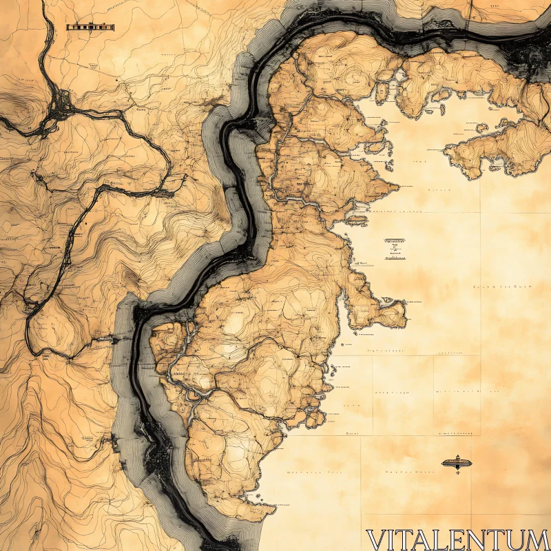 Intricate Contour Lines Topographic Map AI Image