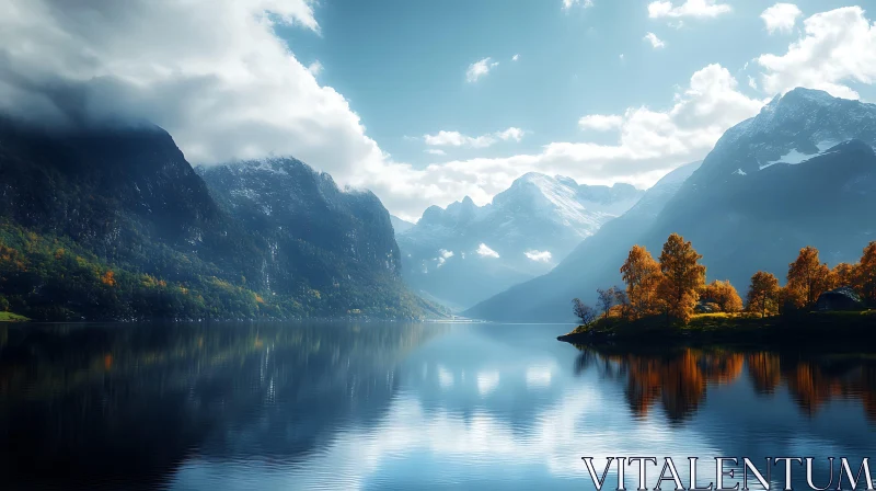 Serene Mountains and Reflective Lake Scene AI Image