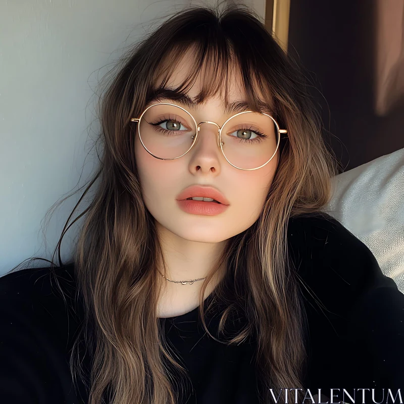 AI ART Stylish Young Woman with Wavy Hair and Glasses