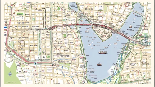 Intricate City Street and River Map