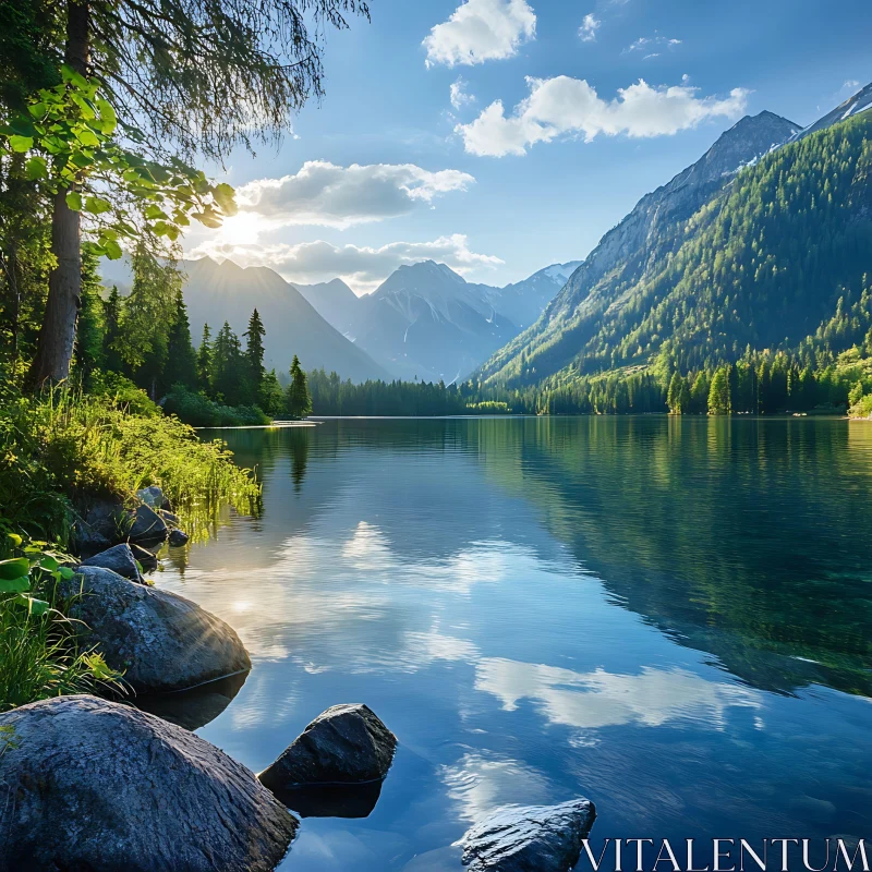 Tranquil Mountain Lake with Majestic Reflections AI Image