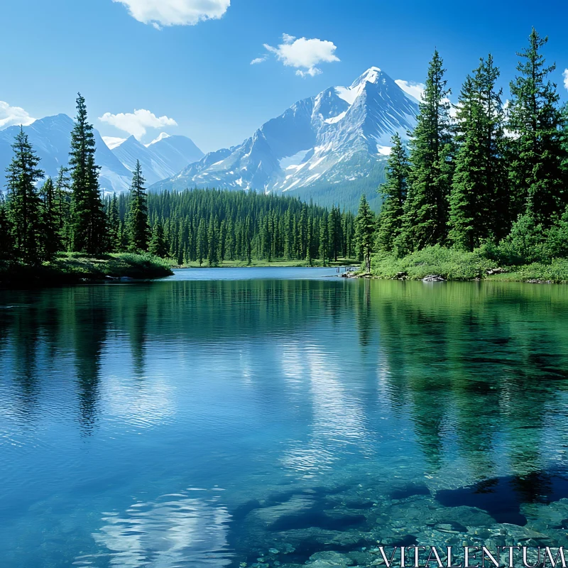 Peaceful Mountain Vista with Clear Lake and Forest AI Image