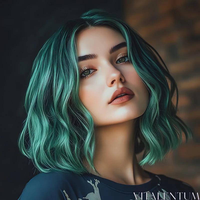 Green-Haired Woman Portrait AI Image