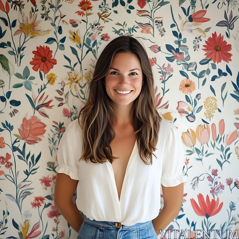 Woman with Floral Background AI Image