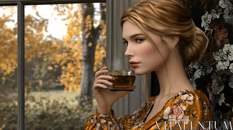 AI ART Autumn Window Tea Portrait