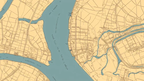 Vintage Cartographic Map of Historic City and River