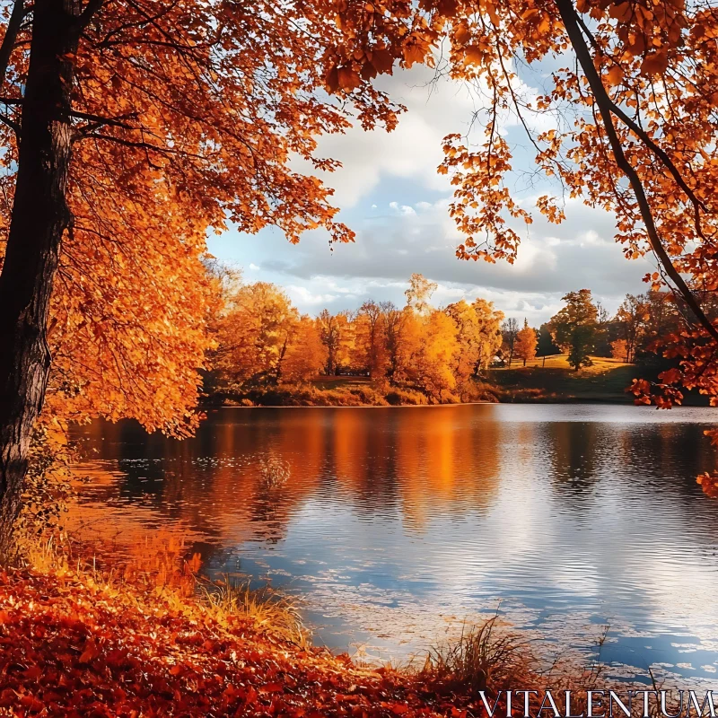 Serene Autumn Landscape by the Lake AI Image