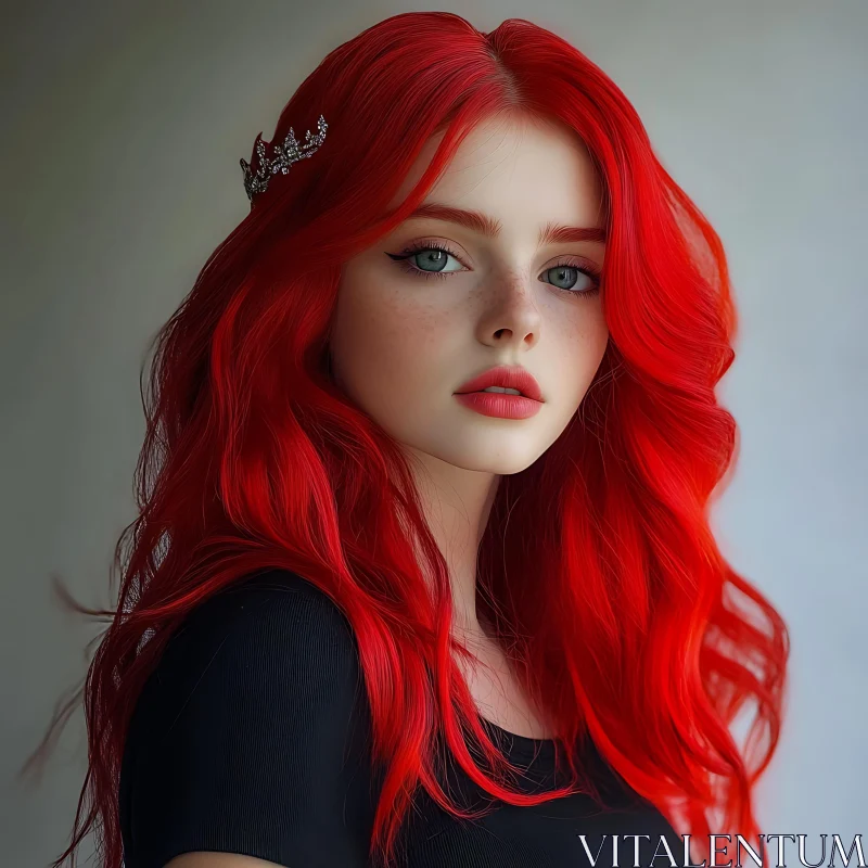 Graceful Red-Haired Woman Portrait AI Image