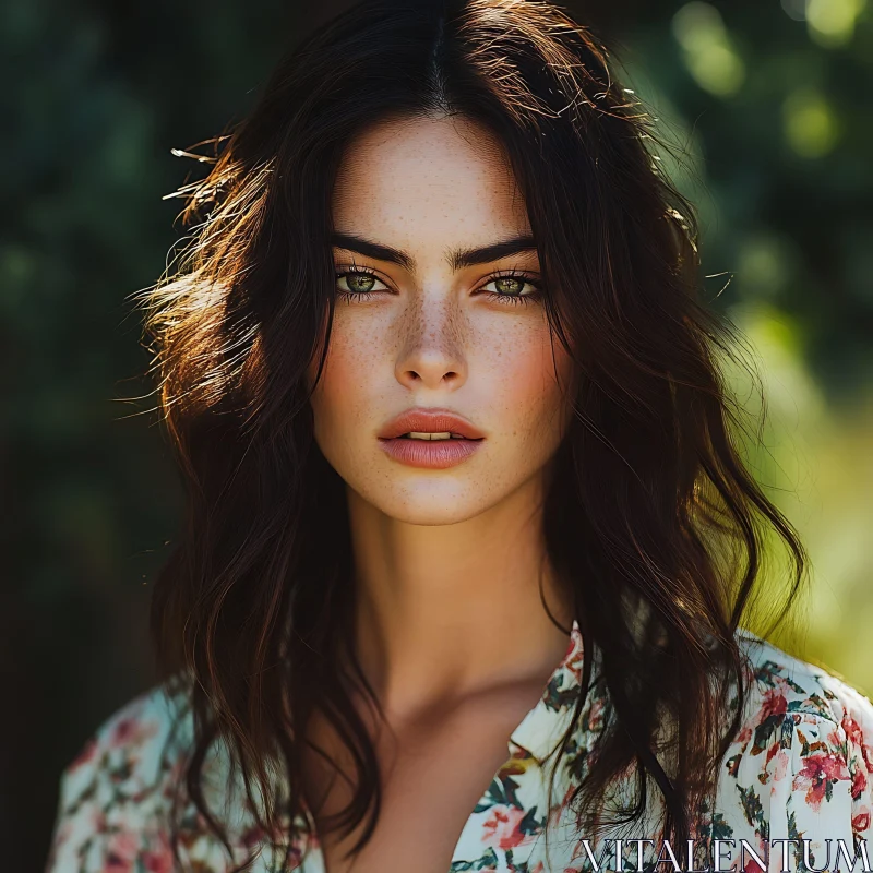 Freckled Woman's Outdoor Portrait AI Image