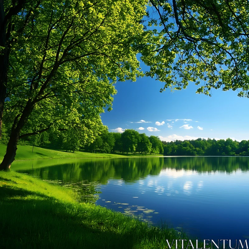 Tranquil Forest Lake Landscape AI Image