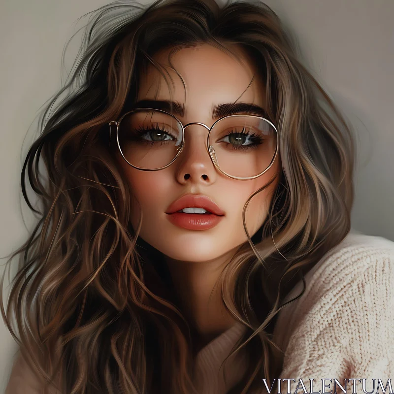 Woman with Glasses and Wavy Hair AI Image