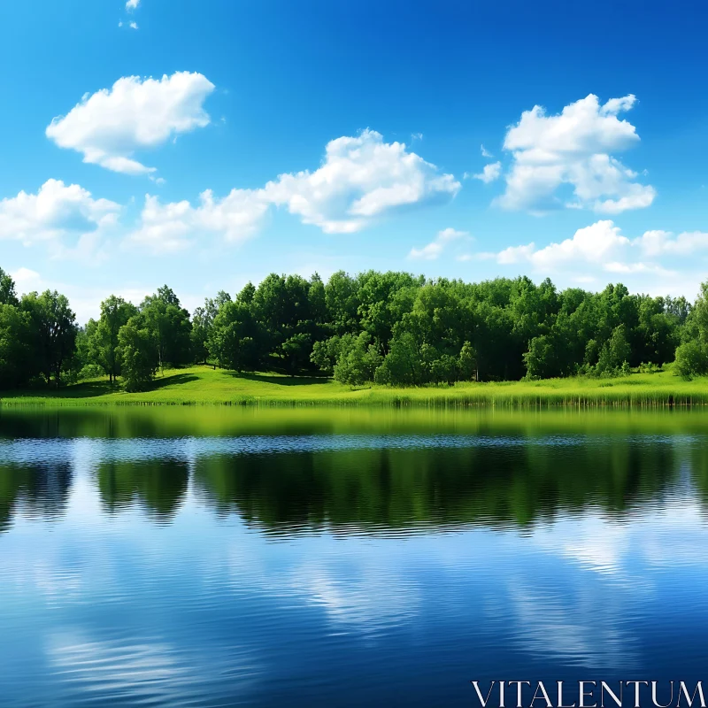 Tranquil Waters Reflecting Lush Greenery AI Image