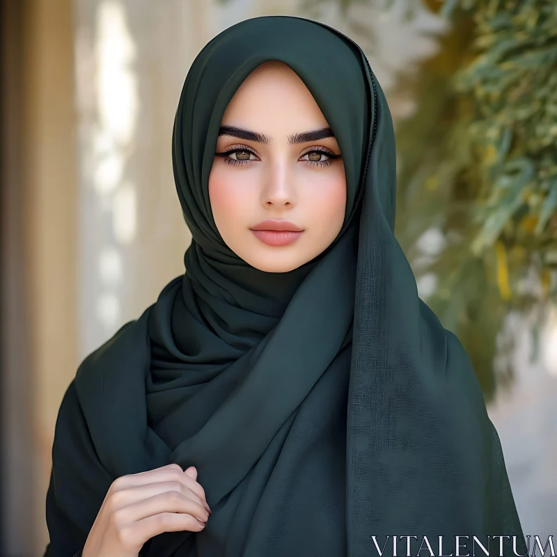 Elegant Woman in Hijab Portrait AI Image