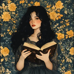 Vintage Portrait of Woman Holding a Book