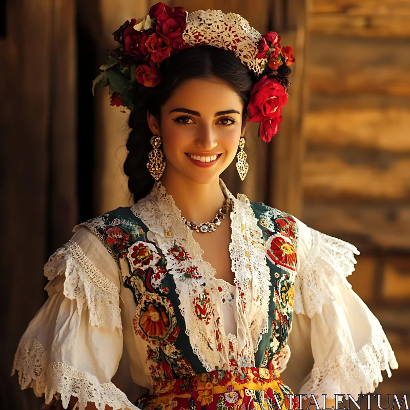 Smiling Woman in Cultural Dress AI Image