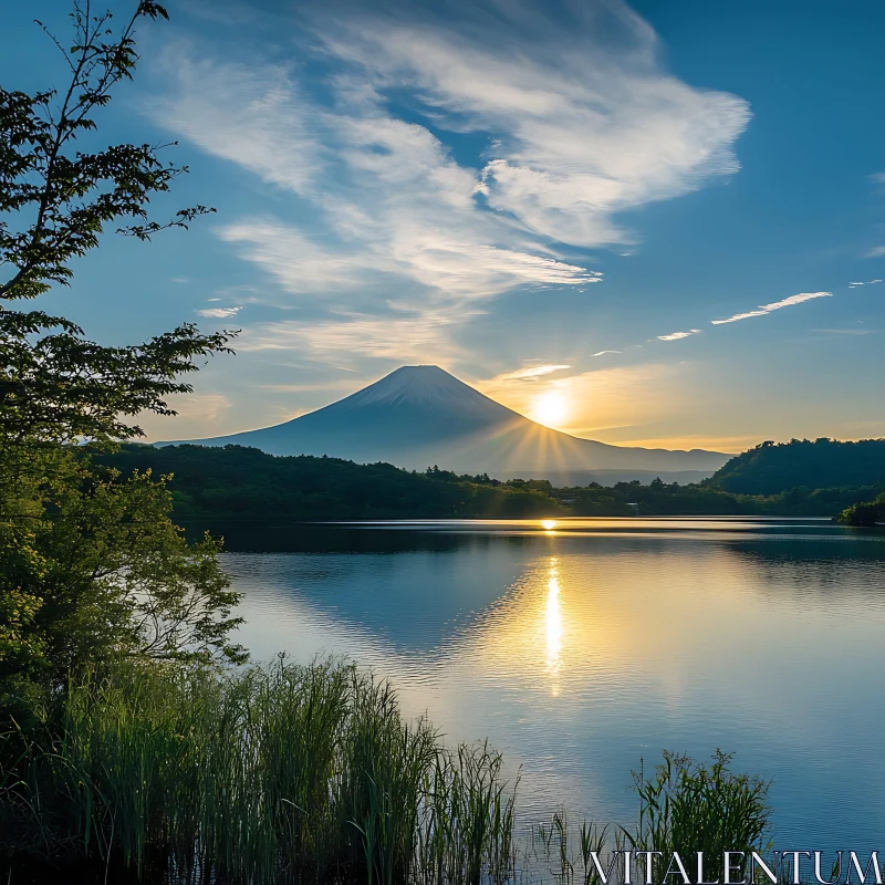 Sunrise Over Mountain with Reflection in Lake AI Image