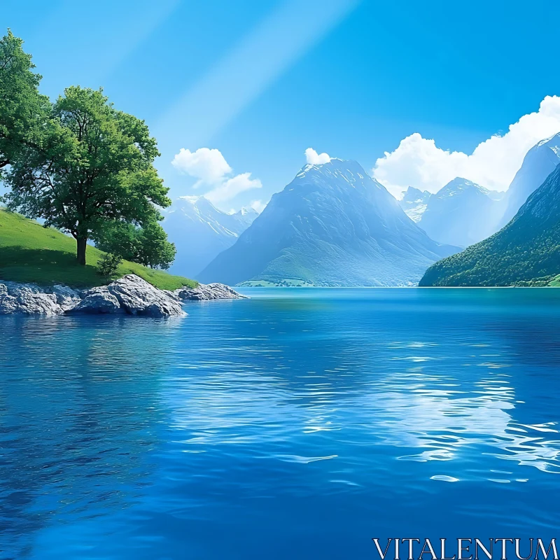 Pristine Lake and Mountain Landscape AI Image