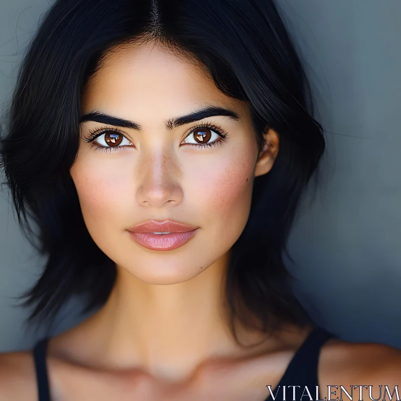 Captivating Close-Up of a Woman with Dark Hair AI Image