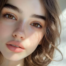 Young Woman with Freckles and Wavy Brown Hair