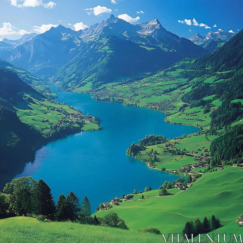 Scenic Lake in a Picturesque Mountain Valley AI Image