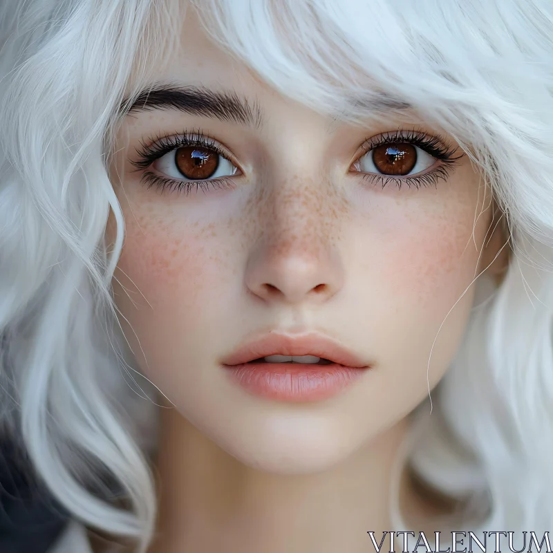 Ethereal Portrait of Freckled Woman AI Image