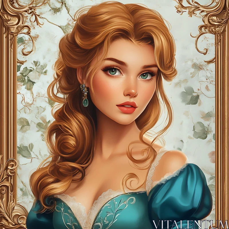 AI ART Vintage Woman Portrait in Blue Dress