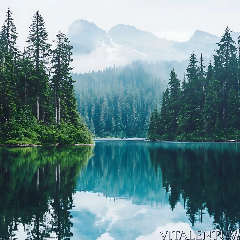 Tranquil Mountain Lake with Reflections AI Image