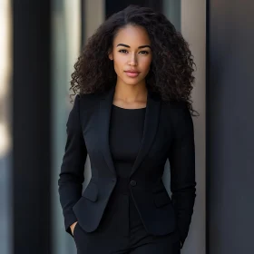 Stylish Woman in Black Suit