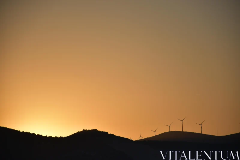 Horizon View with Turbines at Dusk Free Stock Photo