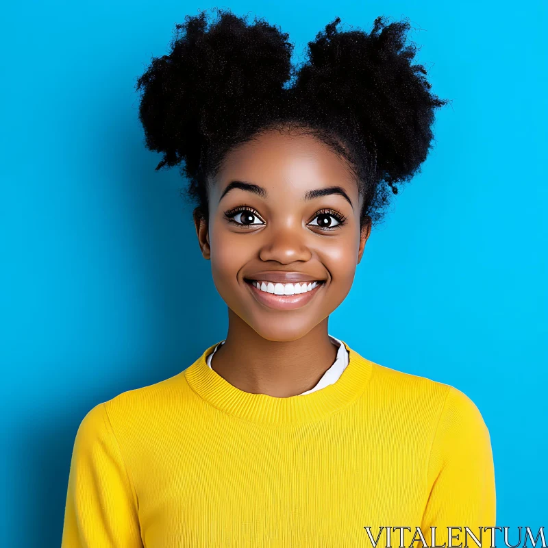 Smiling Woman with Afro Puffs and Yellow Sweater AI Image