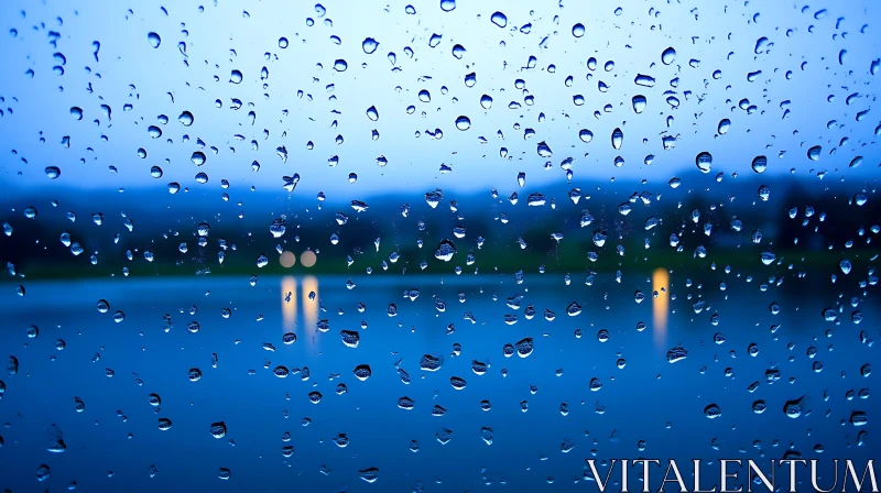 Serene Evening View of Raindrops on Window AI Image