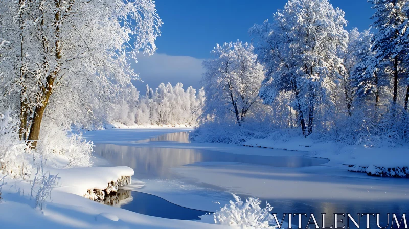 AI ART Winter Wonderland: Snowy Forest and Tranquil River