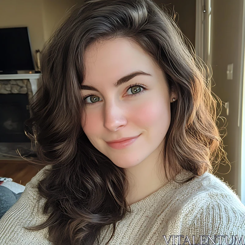 Young Woman's Portrait with Wavy Hair AI Image