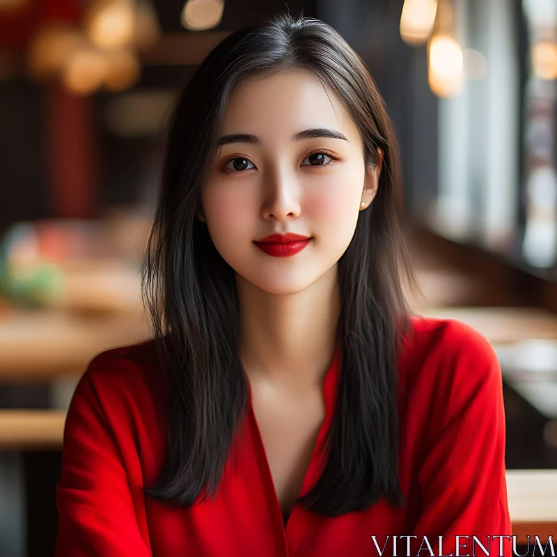 Elegant Woman in Red Dress Portrait AI Image