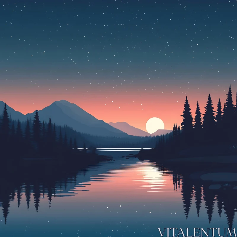 Tranquil Sunset in the Mountains AI Image