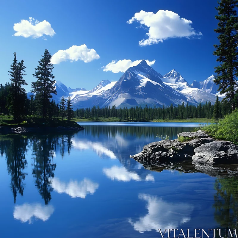 Majestic Snow-Capped Mountains and Clear Lake Reflection AI Image