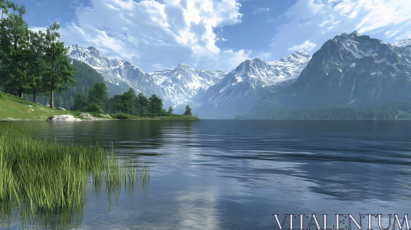 Peaceful Lake with Mountain Reflections AI Image