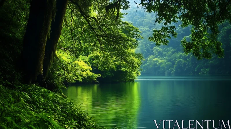 Tranquil Lake in the Heart of Nature AI Image