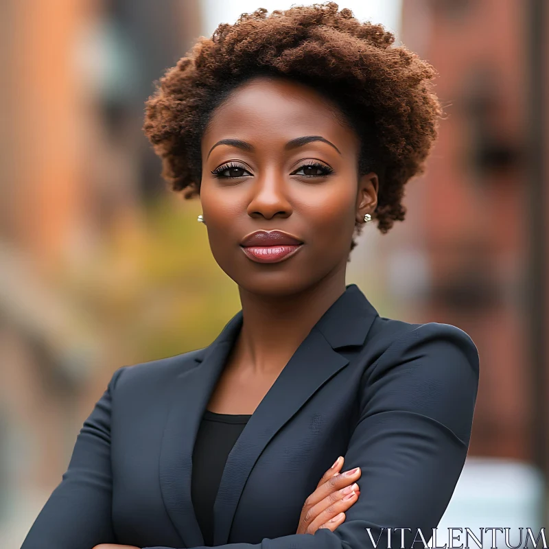 Poised Businesswoman in Cityscape AI Image