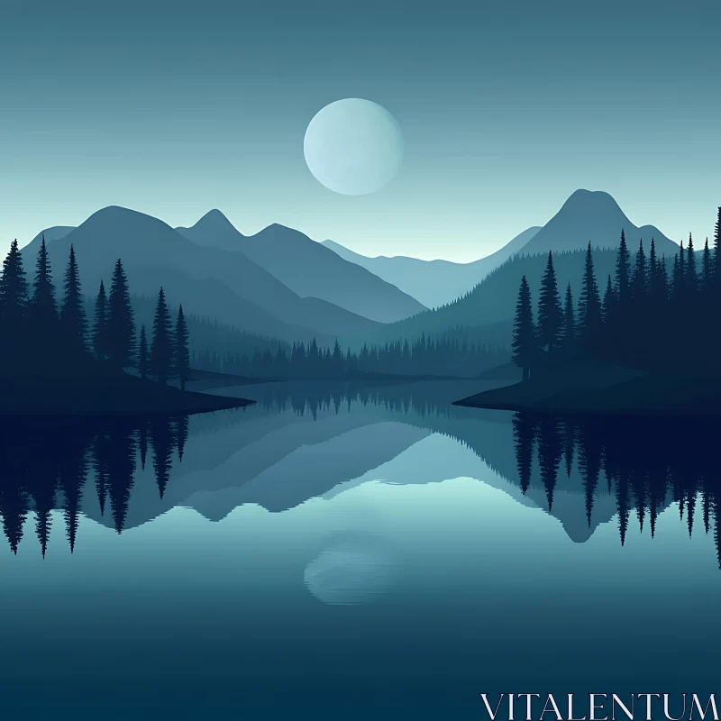 Peaceful Night at a Mountain Lake AI Image