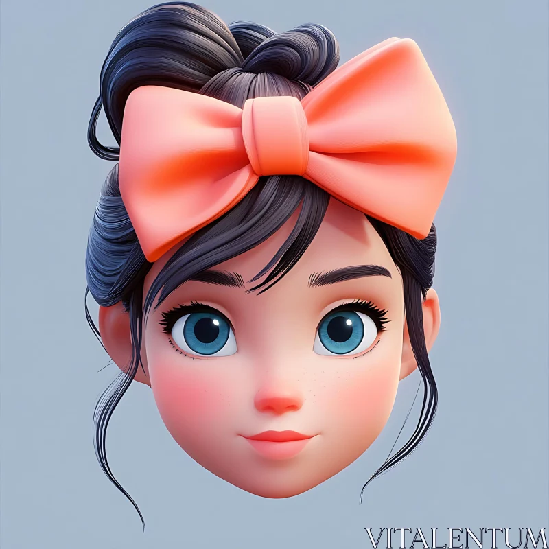 AI ART Animated Character with Blue Eyes and Coral Bow