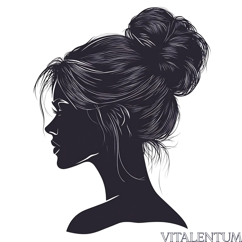 Monochrome Woman Silhouette with Detailed Hair AI Image