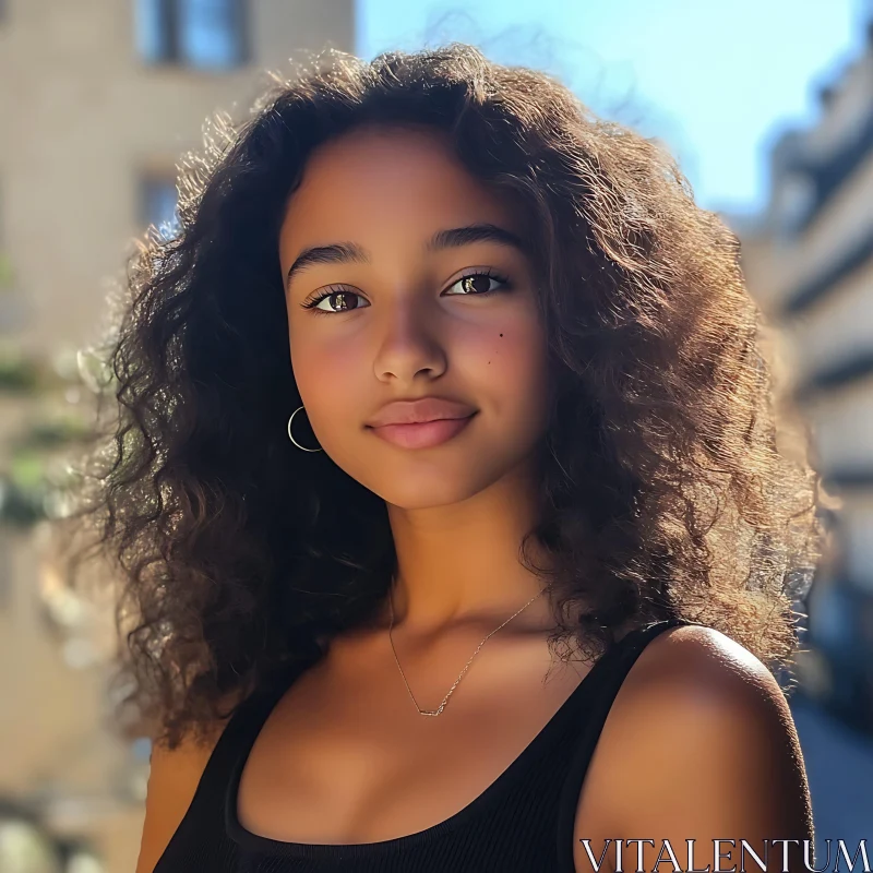 Sunlit Portrait of a Young Woman AI Image