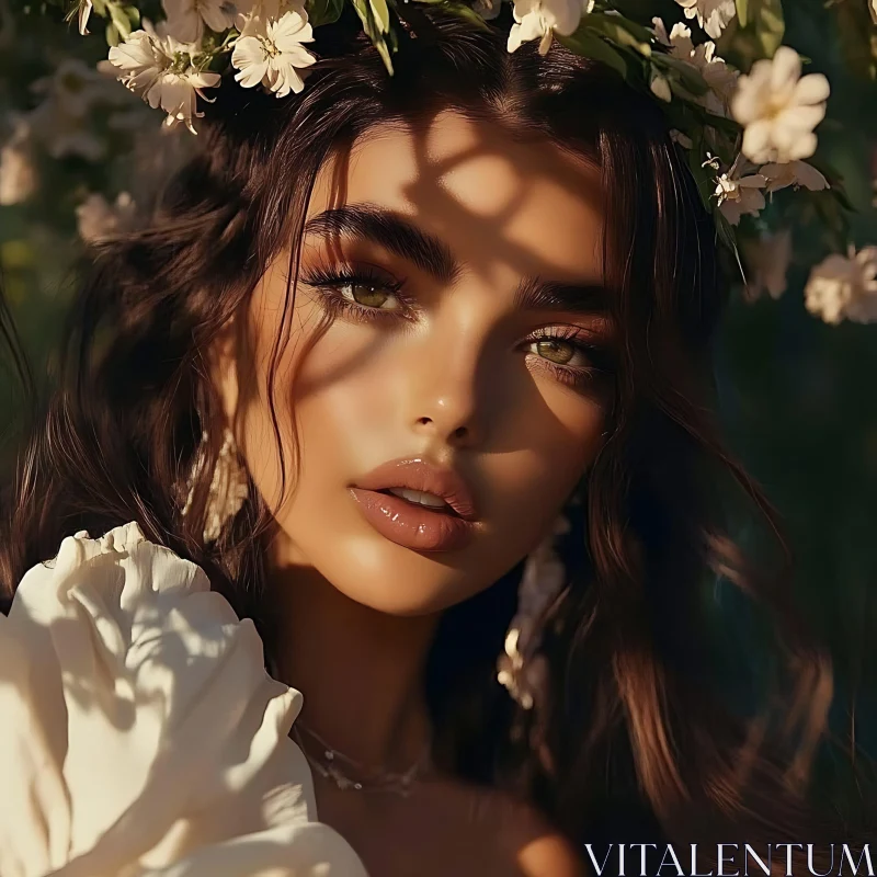 AI ART Woman Portrait amidst Nature with Flower Crown